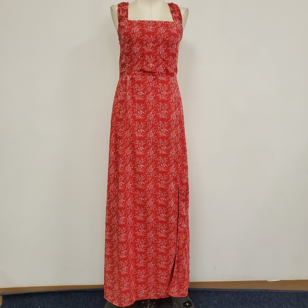 Lulus Womens Square Neck Sleeveless Maxi Dress Size L Red Strappy Back‎ Floral